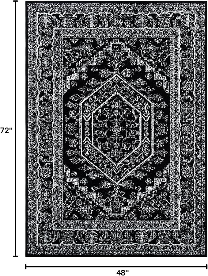 SAFAVIEH Adirondack Collection Accent Rug - 4' x 6', Black & Ivory, Oriental Medallion Design, Non-Shedding & Easy Care, Ideal for High Traffic Areas in Entryway, Living Room, Bedroom (ADR108Z)