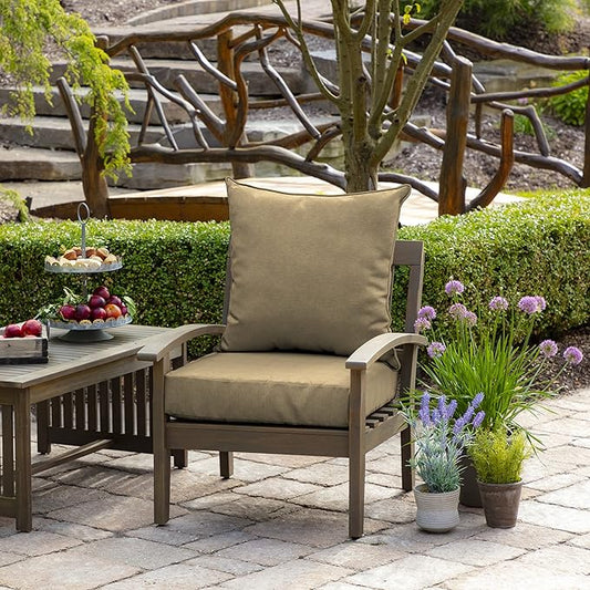 Arden Olefin Outdoor Deep Seat Cushion Set (2-Pack), 24 in x 24 in, Weather-Proof, Rain-Proof, Fade Resistant Patio Cushion for Chair, Sofa, and Couch Tan Hamilton