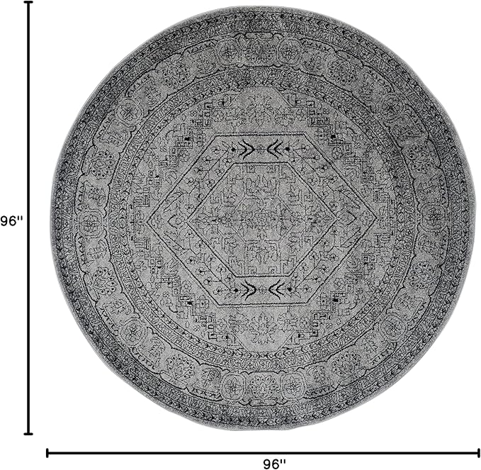 SAFAVIEH Adirondack Collection Area Rug - 8' Round, Silver & Black, Oriental Medallion Design, Non-Shedding & Easy Care, Ideal for High Traffic Areas in Living Room, Bedroom (ADR108A)
