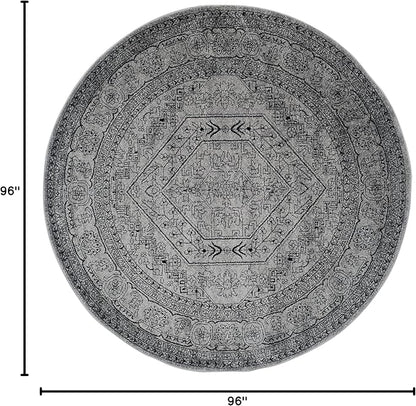 SAFAVIEH Adirondack Collection Area Rug - 8' Round, Silver & Black, Oriental Medallion Design, Non-Shedding & Easy Care, Ideal for High Traffic Areas in Living Room, Bedroom (ADR108A)