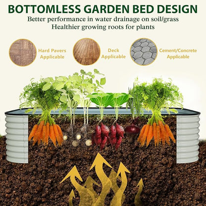MUPATER 24''H Raised Garden Bed, Galvanized Raised Garden Bed with 3 Aluminum Support Rods, 8x4FT Modular Raised Planter Box Outdoor for Vegetables, Mutli in 1 Metal Garden Bed, Beige