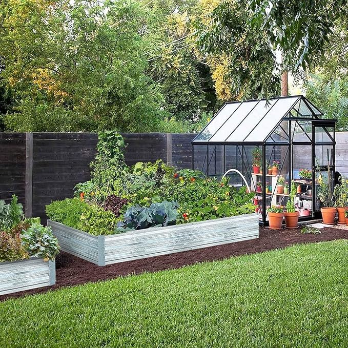 Galvanized Raised Garden Beds 2-Pack (8x4x1ft Each) – Flat Panel Design with 4 Support Bars, Heavy-Duty Metal Planter Box for Vegetables, Herbs, Flowers, Budget-Friendly Steel Garden Kit