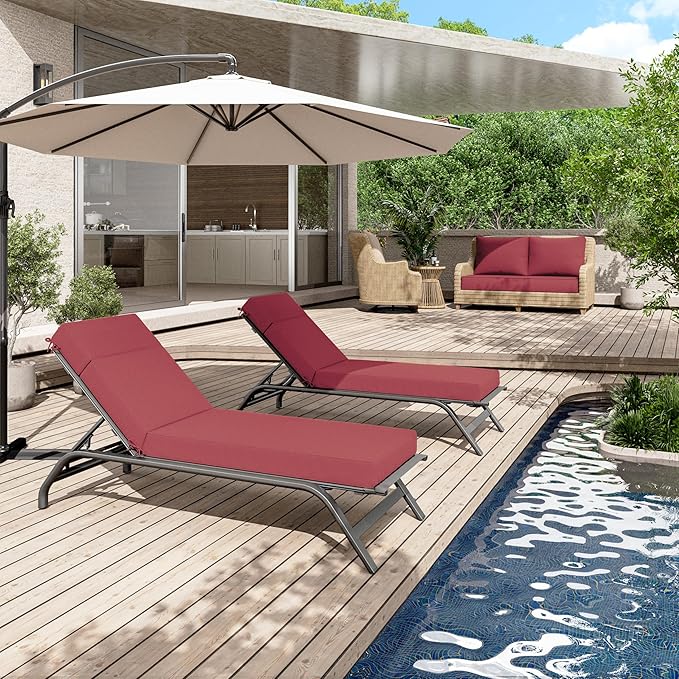 2 Pcs Chaise Lounge Cushions Outdoor, 72" L X 21" W X 4" D Lounge Chair Cushions for Outdoor Furniture, High-Density Foam Patio Chaise Cushion-Waterproof Fade-Resistant ThickPatio lounge chair cushion