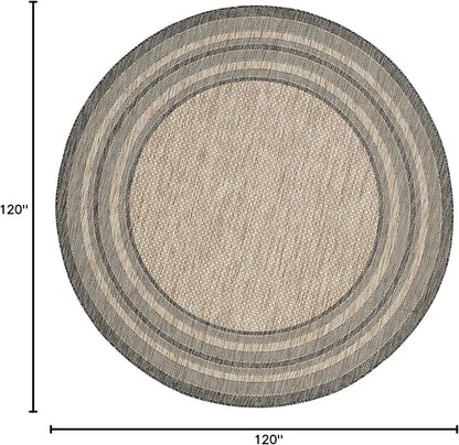 SAFAVIEH Washable Rug Outdoor Courtyard Collection - 10' Round, Natural & Black, Non-Shedding & Easy Cleaning, Ideal for Patio, Backyard, Mudroom (CY8475-37312)