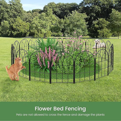 Youpehom Decorative Garden Fence, Large 10 Panels, 31.9 in H x 24.1 ft L No Dig Metal Border Fencing with Stakes, Animal Barrier for Dogs Rabbits, Flower Beds Yard, Black