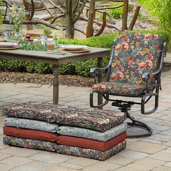 Arden 2-Pack Outdoor Patio Dining Chair Cushion, 20x44, Rain-Proof Seat Pad, Fade-Resistant Outdoor Cushion Phoebe Grey Floral