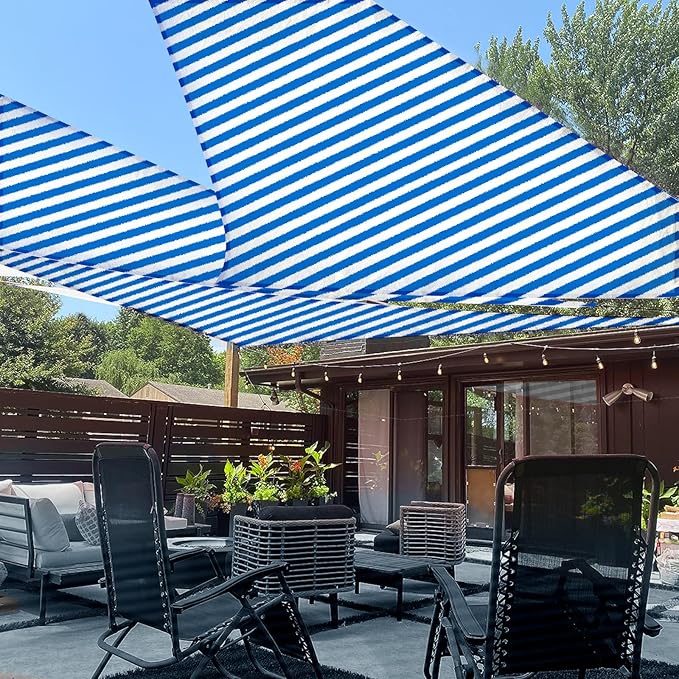 LOVE STORY 16' x 16' x 16' Triangle Blue-White Sun Shade Sail Canopy UV Block for Outdoor Patio Garden Backyard