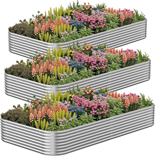 3 Pack 8x4FT Galvanized Raised Garden Bed, Outdoor Metal Planter Box for Vegetables Flowers, Large Steel Above Ground Gardening Box