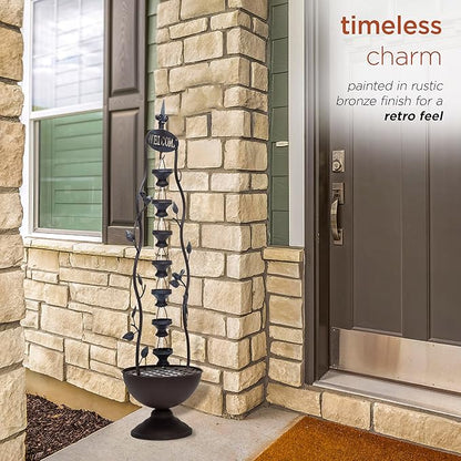 Alpine Corporation MAZ256 Indoor/Outdoor Floor Vintage Hanging 7-Cup Tiered Water Fountain, Rustic Waterfall, 41", Bronze