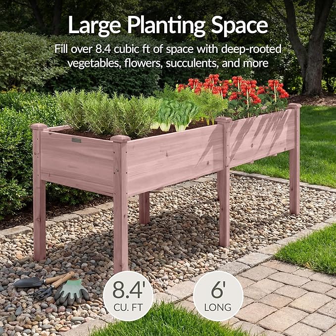 Best Choice Products 72x24x30in Raised Garden Bed, Elevated Wood Planter Box Stand for Backyard, Patio, Balcony w/Divider Panel, 6 Legs, 300lb Capacity - Pink