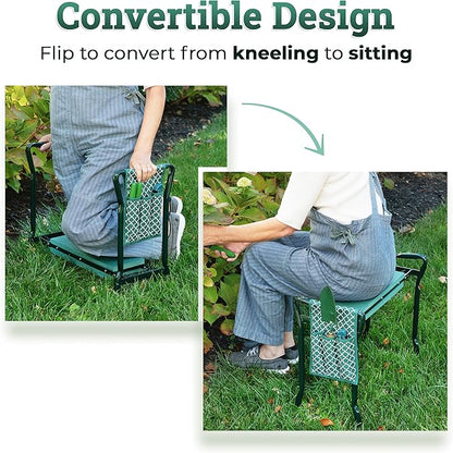 Garden Kneeler And Seat - Protects Your Knees, Clothes From Dirt & Grass Stains - Foldable Stool For Ease Of Storage - EVA Foam Pad - Sturdy and Lightweight - Bench Comes With A Free Tool Pouch!