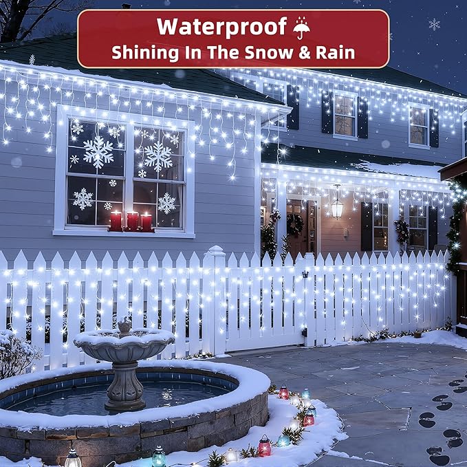 504 LED Christmas Lights Outdoor 50FT with 112 Drops, Christmas Decorations Hanging Lights 12 Modes, Dimmable Outsite Fairy String Lights for Wedding Party Holiday Winter Wonderland Decor Cool White