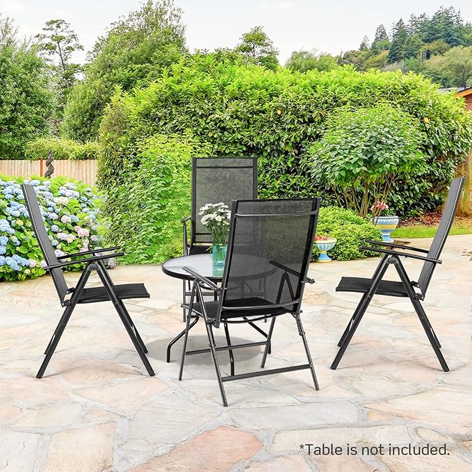 Tangkula Set of 2 Patio Foldable Dining Chairs, Outdoor Portable Camping Chairs with Armrest High Backrest, Folding Chairs for Porch, Poolside, Garden, Balcony, Backyard (Black)