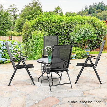 Tangkula Set of 2 Patio Foldable Dining Chairs, Outdoor Portable Camping Chairs with Armrest High Backrest, Folding Chairs for Porch, Poolside, Garden, Balcony, Backyard (Black)