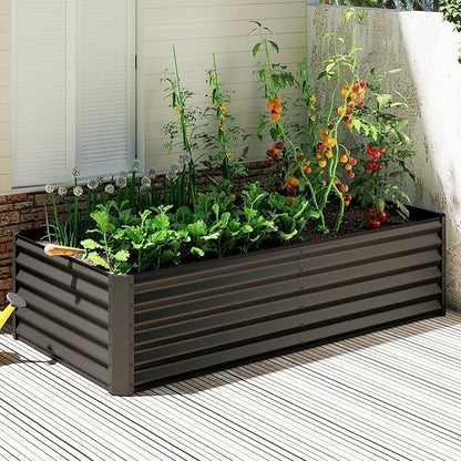 Domi 6×3×1.5 ft Galvanized Raised Garden Bed, Outdoor Planter Garden Boxes Large Metal Planter Box for Gardening Vegetables Fruits Flowers, Grey