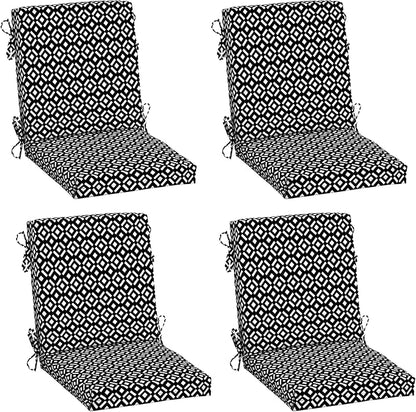Arden 4-Pack Outdoor Patio Dining Chair Cushion, 20x44, Rain-Proof Seat Pad, Fade-Resistant Outdoor Cushion Black Demi Tile