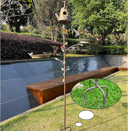 Bird Baths and Bird Houses with Pole, 67.9" H Metal Bird House Stake, Standing Feeder and Bath Combo, Birdhouses for Outdoors, Tall Bird Bath with 4-Prong Stake for Outside Garden Decor