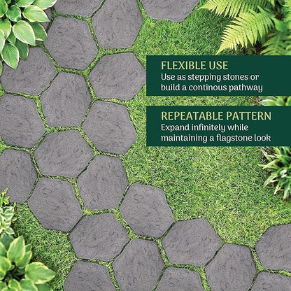 Arcadia Garden Products Set of 4, 16x17” Dark Gray Stepping Stone Fiberclay Pavers, Outdoor Garden Natural Repeatable Pattern Pathway, Faux Stone Decorative Landscaping Walkway