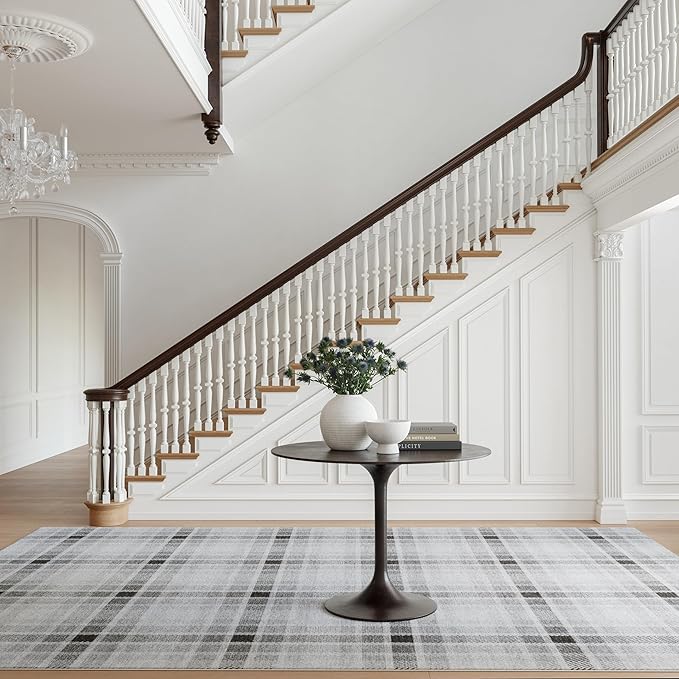 Dash & Albert Andri Plaid Black Machine Washable Rug, Runner-2.5 X 8 Feet, Black/White Plaid Pattern