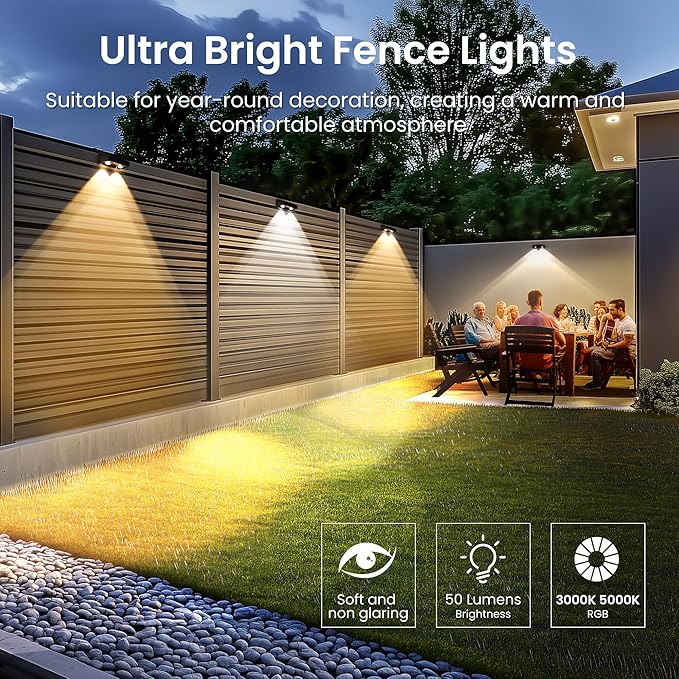 SOLPEX Solar Fence Lights Outdoor, 9 Fixed Colors ＆ Color Changing Fence Solar Lights Outdoor Waterproof IP65, LED Deck Lighting for Backyard Wall Step Patio Railing Pool Porch (16 Pack)