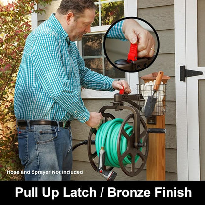 Liberty Garden Single Arm Navigator Hose Reel with Pull Up Latch, Bronze