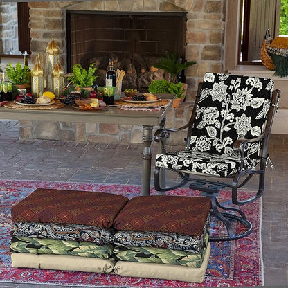 Arden 2-Pack Outdoor Patio Dining Chair Cushion, 20x44, Rain-Proof Seat Pad, Fade-Resistant Outdoor Cushion Ashland Black Jacobean