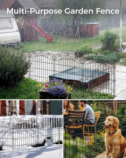 10 Panels No Dig Decorative Outdoor Garden Fence with Gate, 40 in(H) X 23.6 ft(L) Animal Barrier Fencing, Rustproof Portable Fence, Temporary Dog Fence Outdoor for Yard, Outside, Backyard
