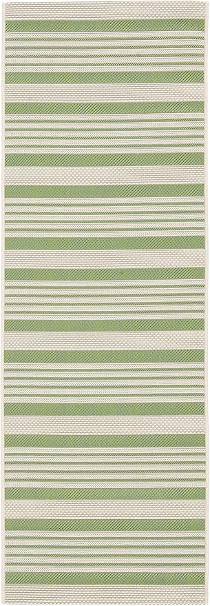 SAFAVIEH Washable Rug Outdoor Courtyard Collection - 2'3" x 8' Runner, Green & Beige, Non-Shedding & Easy Cleaning, Ideal for Patio, Entryway, Mudroom, Hallway, Kitchen (CY6062-244)