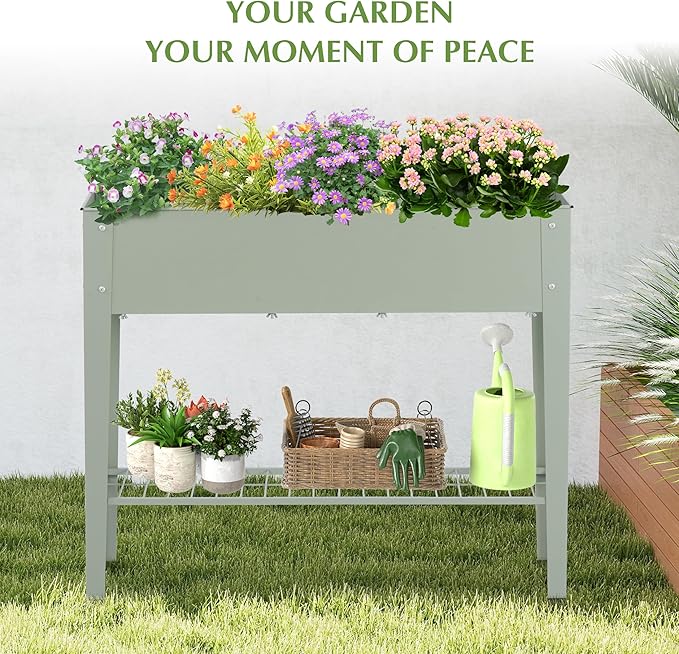 DDK Outdoor Heavy Duty Metal Raised Garden Bed with Legs (Green)