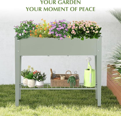 DDK Outdoor Heavy Duty Metal Raised Garden Bed with Legs (Green)