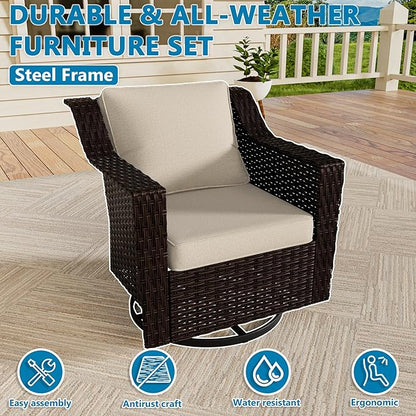 Vista Vibe Outdoor Patio Deep Seat Luxurious Chair - 360 Degree Swivel Glider Rocker Chair with Washable Cushions, Hand-Woven & All-Weather PE Rattan, Balcony, Yard (Brown/Beige)