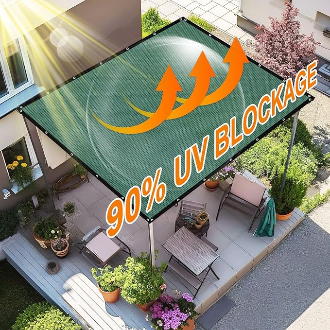 Artpuch 90% Sun Shade Cloth, 8 x 20 FT Pergola Shade Cover Canopy with Grommets, Sun Screen Fabric Tarp for Patio, Outdoor, Garden, Backyard, Green