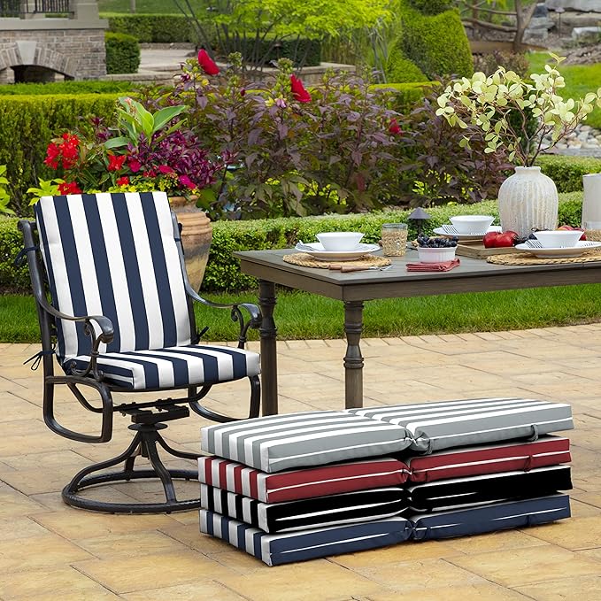 Arden Outdoor Patio Dining Chair Cushion, 20x44, Rain-Proof Seat Pad, Fade-Resistant Outdoor Cushion Sapphire Blue Cabana Stripe