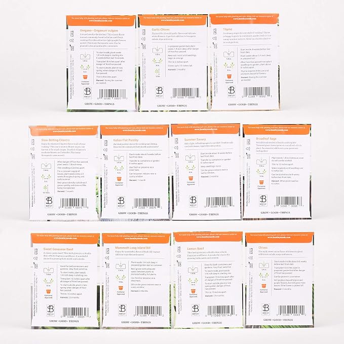 Bentley Seed Garden Variety Pack - Non-GMO Heirloom Vegetable Seeds for Planting - Assorted Herb Collection - 11 Herb Packets