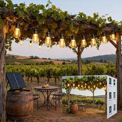Honche Solar Lights Outdoor Waterproof IP65 with 20 LED Edison Bulb Patio Lights String Lights 49FT Warm White Solar Powered for Bedroom Christmas Camping Wedding Birthday Backyard Gazebo Party