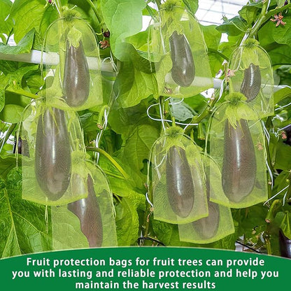 DECYOOL 120 PCS Fruit Protection Bags 8x12 inch, Green Fruit Bags for Fruit Trees Fruit Netting Cover Drawstring Mesh Bags Suit for Mangoes Tomatoes Fruit Trees Veggies Garden