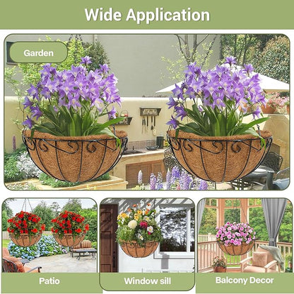 2 Pack 14 inch Metal Hanging Baskets for Plants Outdoor, Hanging Planters Basket with Coco Liners, Hanging Baskets Flower Pots for Garden, Patio, Deck, Porch Plants