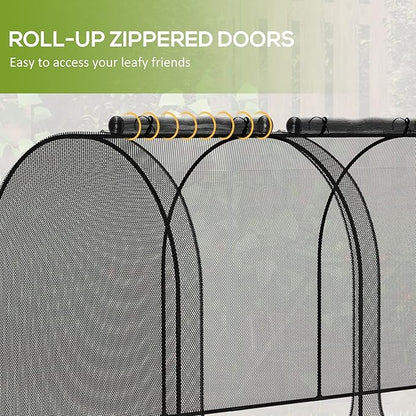 Outsunny 9' x 4' Crop Cage, Plant Protection Tent with Three Zippered Doors, Steel Frame, Storage Bag and 4 Ground Stakes, for Garden, Yard, Lawn, Black