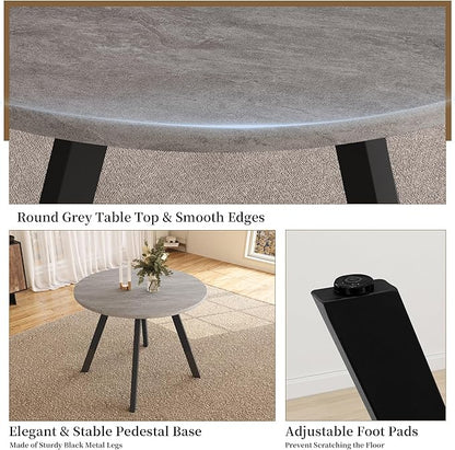 34.6'' Dining Table and Chairs for 4, Mid Century Modern Round Table Set, Space Saving for Apartment Kitchen Dining Room (Grey Table+4 U-Shaped White Chairs)