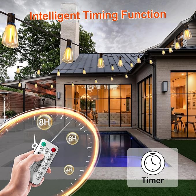 BLIATLUS 120FT Solar String Lights Outdoor Waterproof with Remote Control 30+2 Shatterproof LED ST38 Bulbs for Porch Garden Market Bistro Patio Backyard Fence