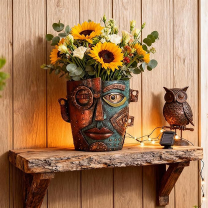 Abstract Face Planter Pot, Hand-Painted Resin Flower Pot with Top Opening for Planting, Decorative Planter for Indoor Plants, Art Accent Flowerpot Decor