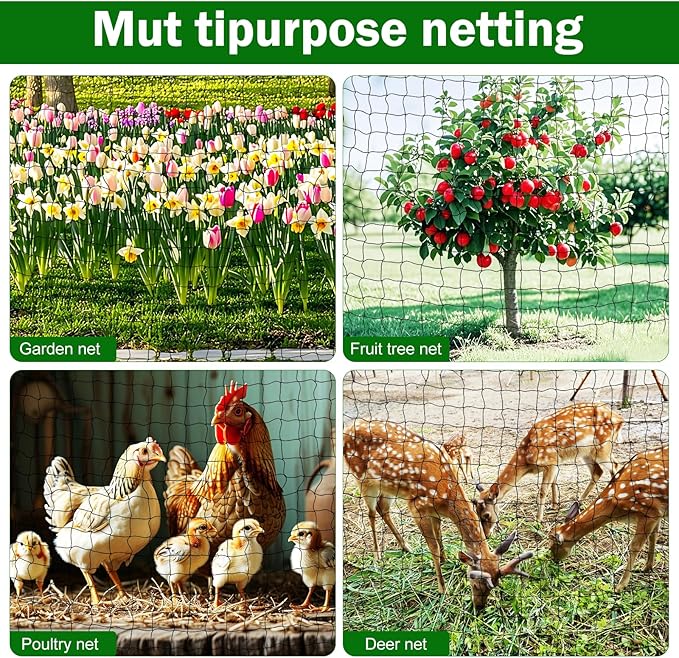 Bird Netting for Chicken Coop 25 X 50 Ft 1" Square Mesh Heavy Duty Chicken Run Netting Roof Cover Against Hawks, Eagles, Owls, UV Resistant, for Garden, Fruit Tree, Plant, Vegetable Protection