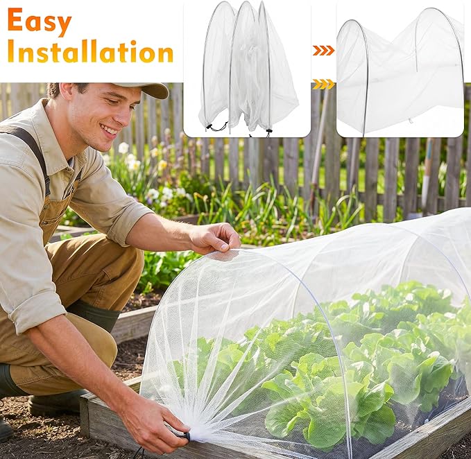 4ft Garden Row Accelerator Plants Cover, Pop Up Garden Bed Tunnel Net with 6 Stakes, Ready-to-Use Design Garden Beds Vegetable Rows Plant Protector for Protecting Vegetable Fruit