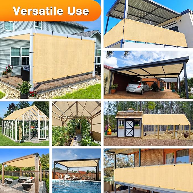 Artpuch Outdoor Pergola Shade Cover 10' X 24' Sun Shade Cloth with Grommets, 90% UV Protection Canopy Patio Privacy Screen (Customized Available) GN107, Wheat