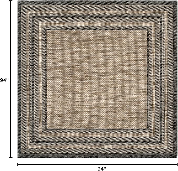 SAFAVIEH Washable Rug Outdoor Courtyard Collection - 7'10" Square, Natural & Black, Non-Shedding & Easy Cleaning, Ideal for Patio, Backyard, Mudroom (CY8475-37312)