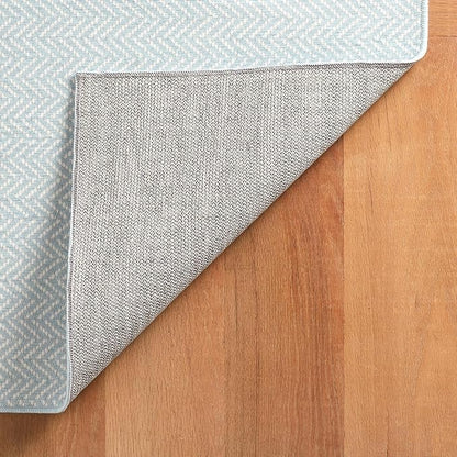 Dash & Albert Herringbone Navy Machine Washable Rug, 9.5 X 13.5 Feet, Blue Geometric Pattern