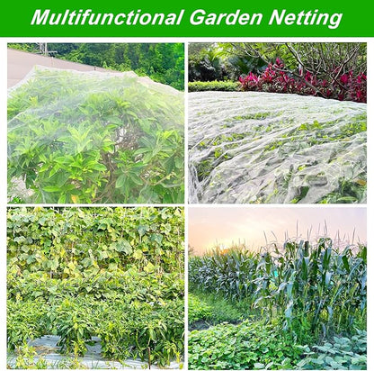 2 Pack 10X43FT Garden Netting for Raised Beds, Ultra Fine Insect Netting for Vegetable Flowers Fruits Greenhouse Crops, Garden Mesh Plant Cover Row Cover Barrier Protection Net for Birds
