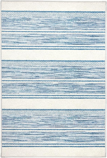 Dash & Albert Ellington Stripe Blue Machine Washable Rug, 6 X 9 Feet, Blue Stripe Pattern