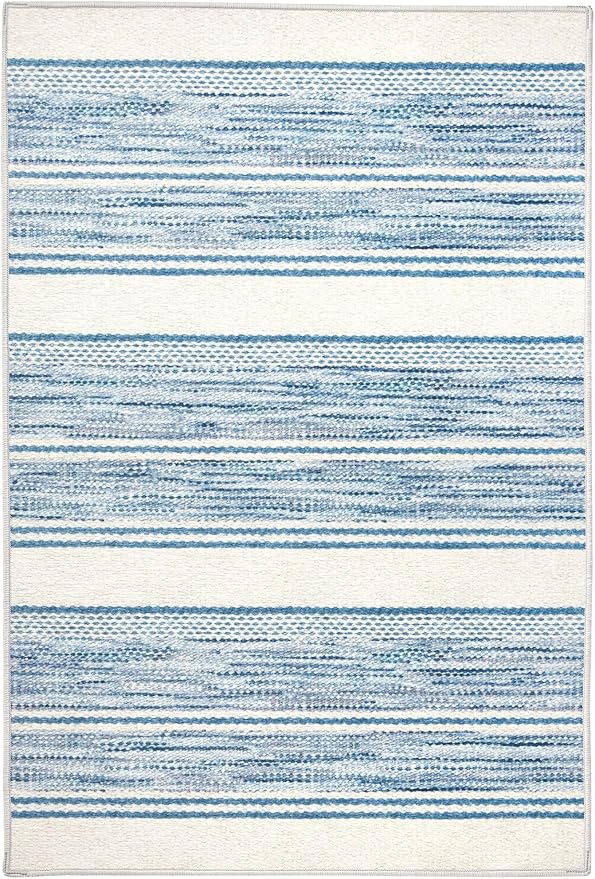 Dash & Albert Ellington Stripe Blue Machine Washable Rug, Runner-2.5 X 8 Feet, Blue Stripe Pattern