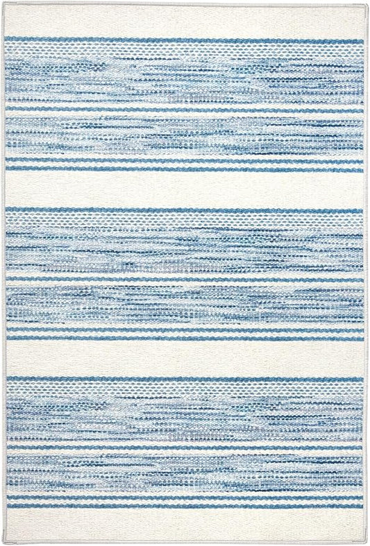 Dash & Albert Ellington Stripe Blue Machine Washable Rug, 5 X 8 Feet, Blue Stripe Pattern